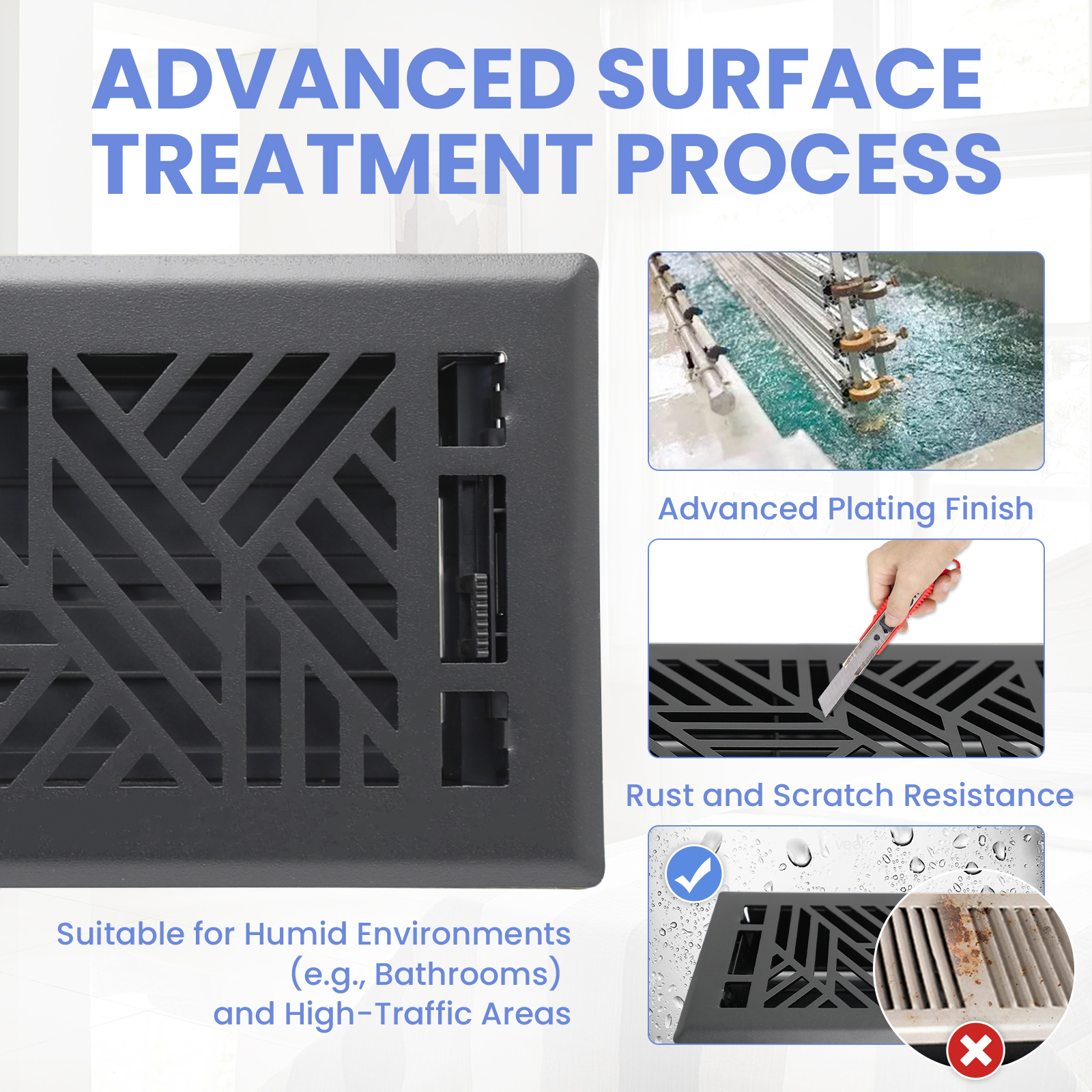 4x10 Inches 2 Pack Heavy Duty Walkable Floor Register Easy Adjust Air Supply Lever Floor Vents - Brooklyn Design - Vent Cover for Home Floor - Matte Black