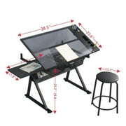 Glass Drafting Table Art Desk – Adjustable Professhional Artwork Drawing Drafting Table Desk, Glass-Topped Art Table for Craft Station Studio– Black