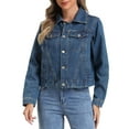 thumbnail image 4 of MODA NOVA Denim Jacket for Juniors Vintage Casual Collar Long Sleeve Button Down Jean Denim Jacket S Dark Blue, 4 of 5