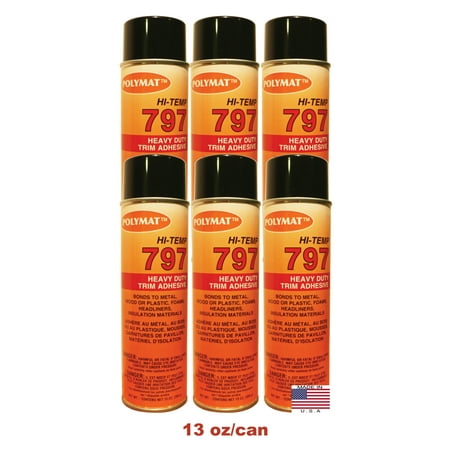 6: 20oz Can (13oz net) Polymat 797 Hi-Temp Spray Glue Adhesive: Industrial Grade High Temperature Glue, Heat and Water Resistant Spray Adhesive for Automotive Headliner, Marine Upholstery Glue