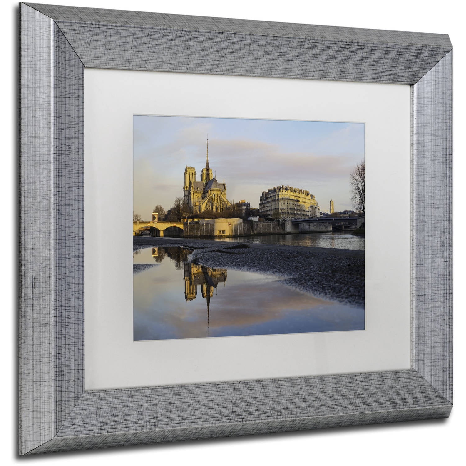Trademark Fine Art "Sunrise in Notre Dame de Paris" Canvas Art by Mathieu Rivrin, White Matte, Silver Frame