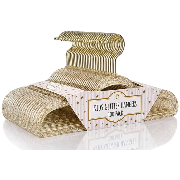 Concepts Kids Hangers, Gold Acrylic Glitter Toddler Hangers with Chrome Hook - Space-Saving Clothes Hanger, 100-Pack