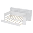 thumbnail image 5 of Harper & Bright Designs Twin Size Corner Bed Frame with Trundle, Daybed with Storage Shelves, Wooden L Shaped Beds with Study Desk, Antique White, 5 of 11