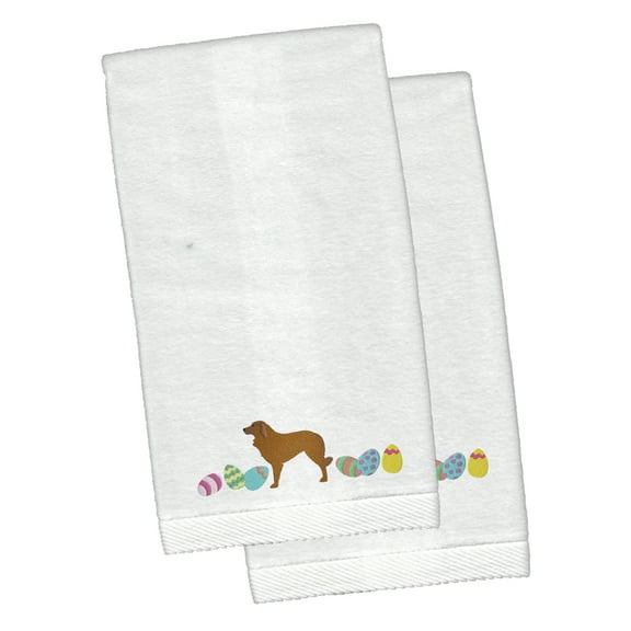 Estrela Mountain Dog Easter White Embroidered Plush Hand Towel Set of 2
