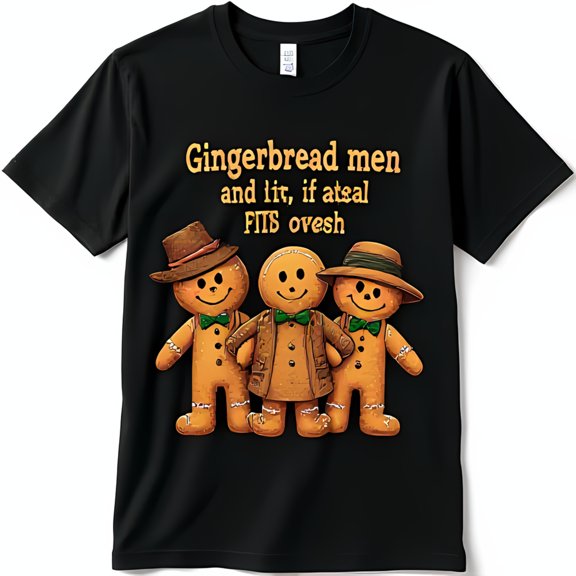 Funny Black T-Shirt with Smiling Gingerbread Men in Hats Humorous Holiday Tee