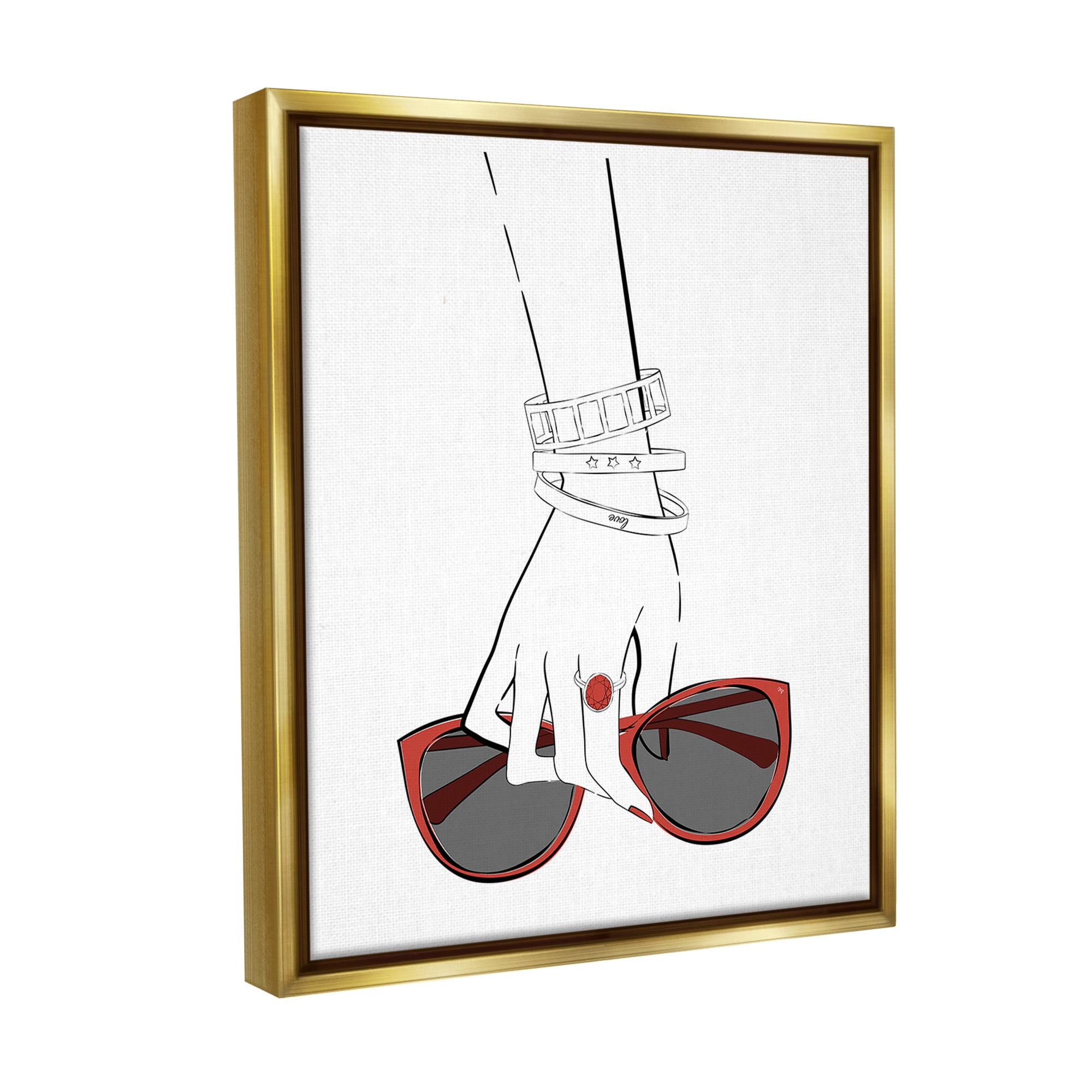 Stupell Industries Minimal Hand with Jewelry Beauty & Fashion Painting Gold Floater Framed Canvas Art Print Wall Art, 25 x 31