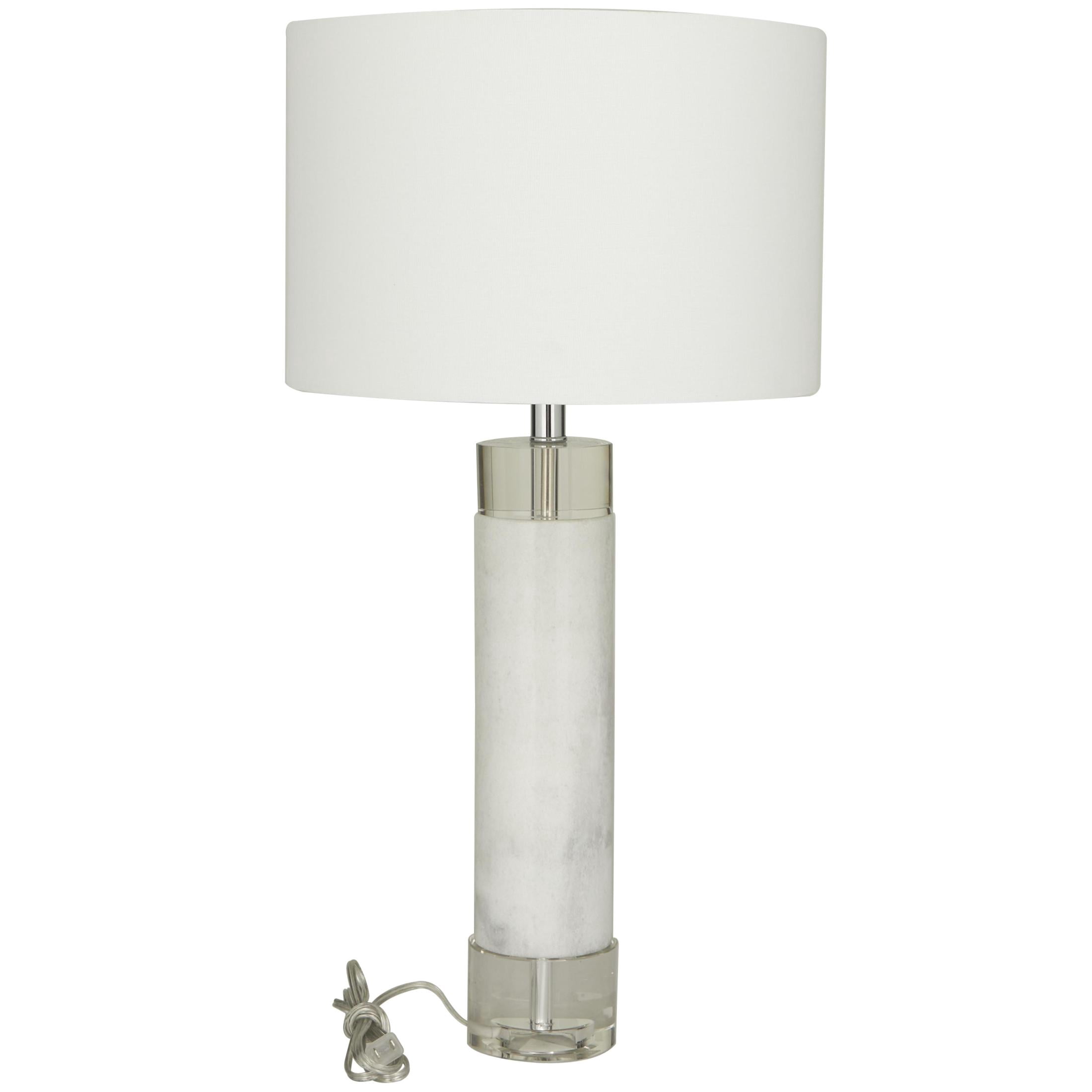 DecMode 29" Slender Stand White Table Lamp with White Cotton Shade