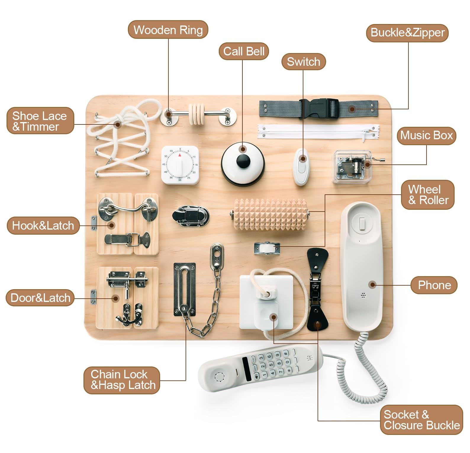 Busy Board Jouet Educatif Pour Apprendre Motricité Fine,15 En 1 Busy