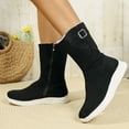 thumbnail image 6 of Women's Plush Black Mid Calf Boots Suede Fleece Lined Platform Booties Winter Warm Non Slip Work Shoes, 6 of 9