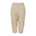 thumbnail image 4 of Cheytotty Womens Cargo Capris, High Waist Drawstring Knee Length, Flap Pockets Summer Beige S, 4 of 8