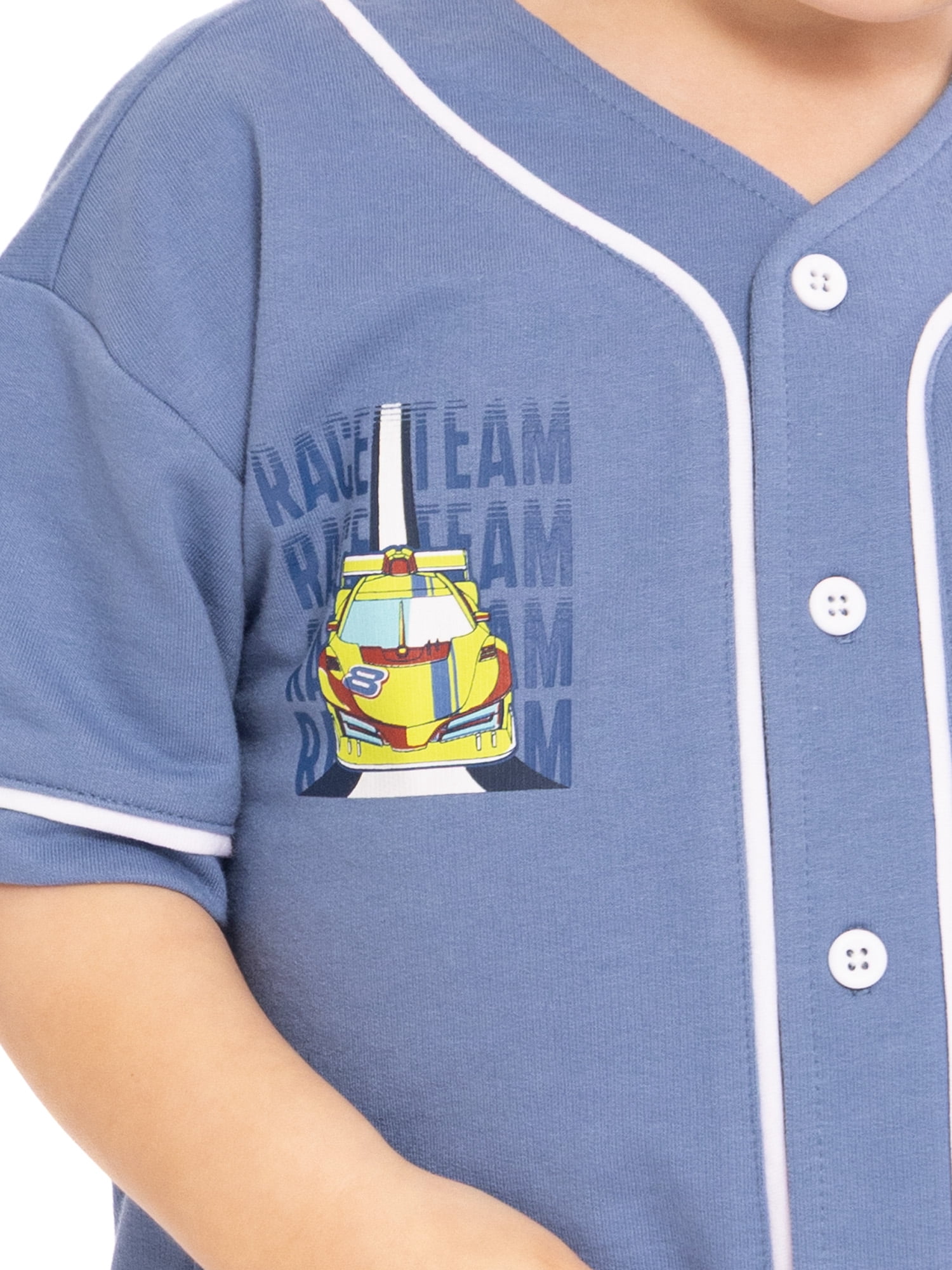 Hot Wheels Toddler Button Down Baseball Jersey with Short Sleeves, Sizes 12M-5T
