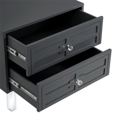 Peyton Dark Grey Glossy Modern Nightstand 2 Drawer Lacquer Finish Walmart Canada