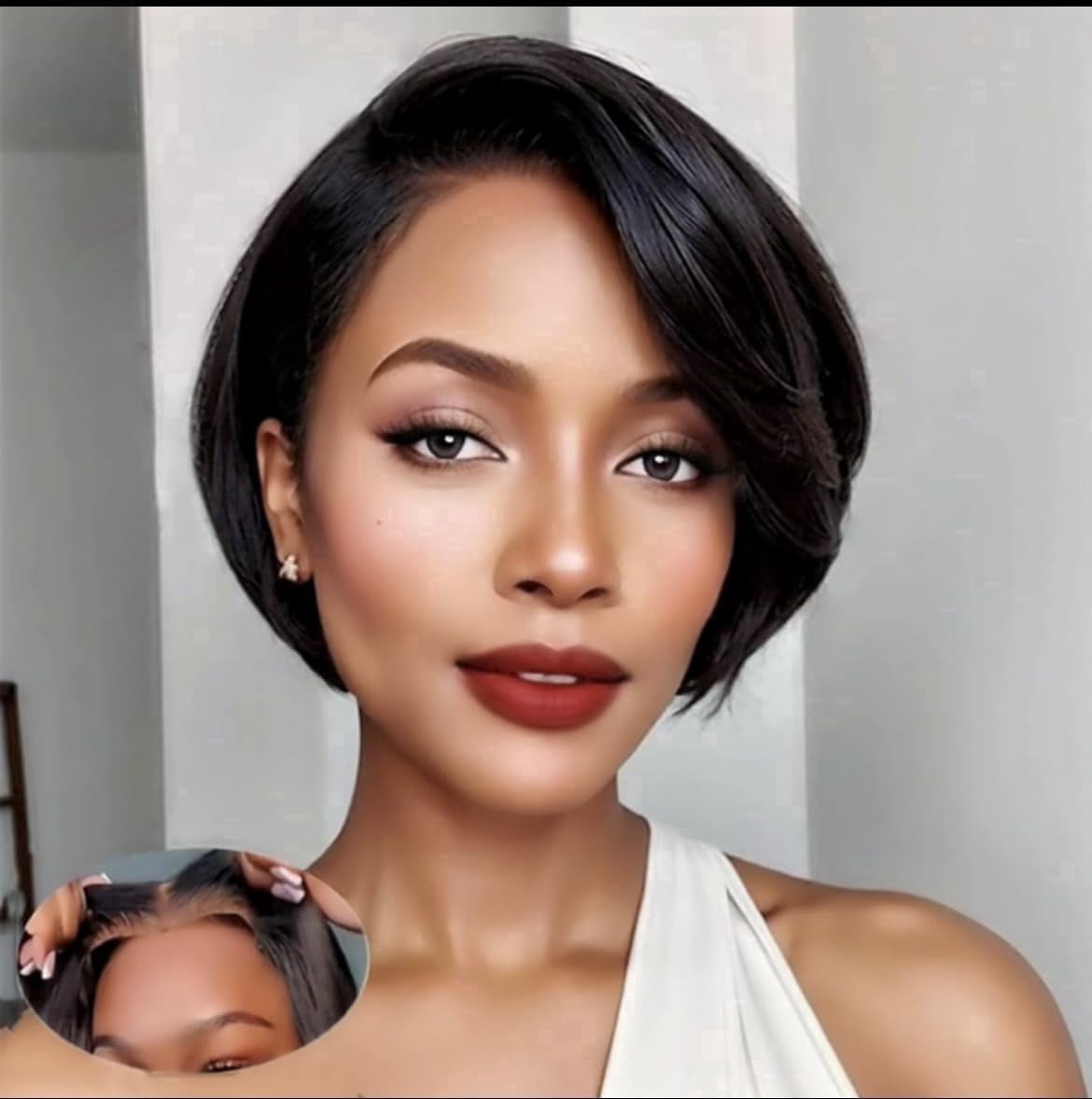 SPOU Short Pixie Cut Wig Human Hair 7X6 HD Lace Straight Wear and Go Glueless Wigs Human Hair 8inch Pre Plucked Pre Cut Short Pixie Wigs for Black Women (Natural Color)