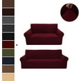 thumbnail image 3 of Sapphire Home 2-Piece Brushed Premium SlipCover Set for Sofa Loveseat Couch, Form fit Stretch, Wrinkle Free, Furniture Protector Cover Set for 3/2 Cushions, Polyester Spandex, 2pc, Brushed, Burgundy, 3 of 6