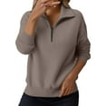 thumbnail image 3 of Quarter Zip Sweater Women, Yigetop Women Tops Quarter Zip Fall Winter Tunics V Neck Collared Outfits Loose Fit Casual Oversized Pullover 1/4 Zip Pullover Women, Khaki 3XL, 3 of 6
