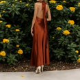 thumbnail image 4 of Women's Sexy Satin Party Dress Elegant Neck Long Slit Evening Gown For Dinner Party Night Out Spring Summer, 4 of 6