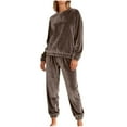 thumbnail image 3 of Oksale Womens Fleece Sweatsuit 2 PC Sherpa Lined Long Sleeve Sweatshirts Elastic Soft Cozy Sweatpants Warm Winter Pajama Sets Brown XL, 3 of 6