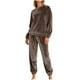 thumbnail image 2 of Conjunto de pijama de terciopelo grueso y cálido para mujer, con cuello redondo, estampado y pantalones de poliéster para invierno., 2 of 5
