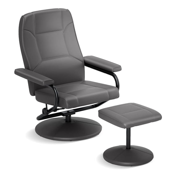Costway Reclining Chair with Ottoman Adjustable Backrest Padded Seat Footrest for Bedroom Gray