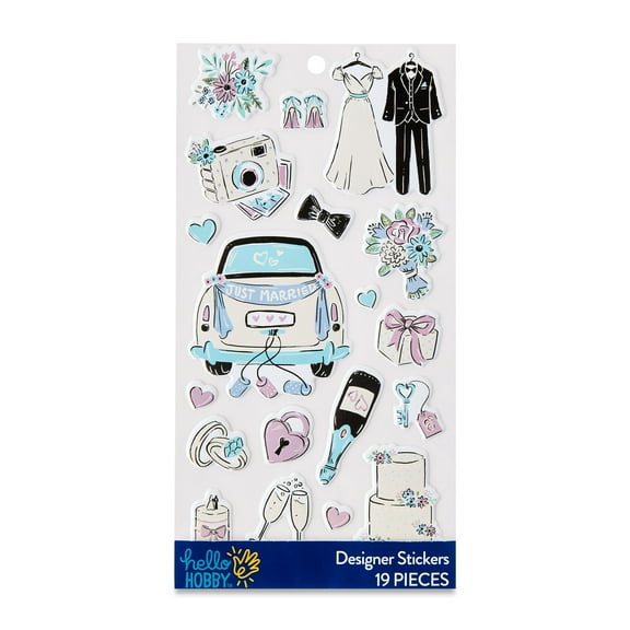 Hello Hobby Bridal Shower & Wedding Designer Puffy Stickers, 19 Count