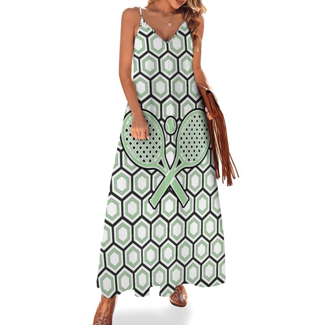 Vestido sin mangas con estampado de hexágonos de tenis, vestido largo para mujer, vestidos para mujer, vestidos de cóctel, vestidos para mujer