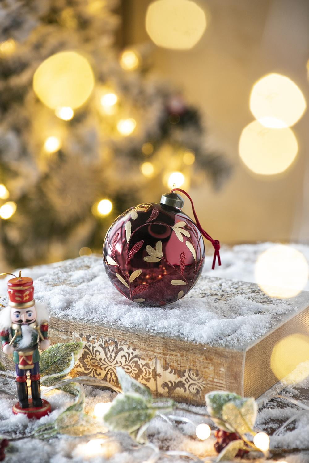 Set of 6 Glass Christmas Ball Ornaments with Glitter and Painting Design by Riccardo Tree Decor