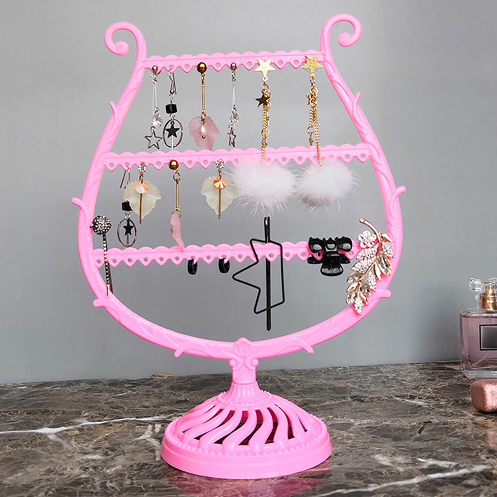 Cheers.US Earring Holder, Jewelry Rack, Display Organizer for Piercings, Earrings Organizer 3-Layer Ear Stud Holder Earring Display Stand Wooden Base Jewelry Organizer for Hanging earrings