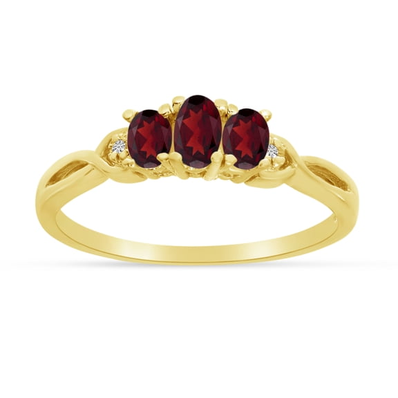 10k Yellow Gold Oval Garnet And Diamond Three Stone Ring