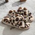 thumbnail image 2 of Womens Leopard Fuzzy Slippers Ladies Fashion Casual Memory Foam Open Toe House Shoes for Indoor and Outdoor Winter Warm Slip on, 2 of 4