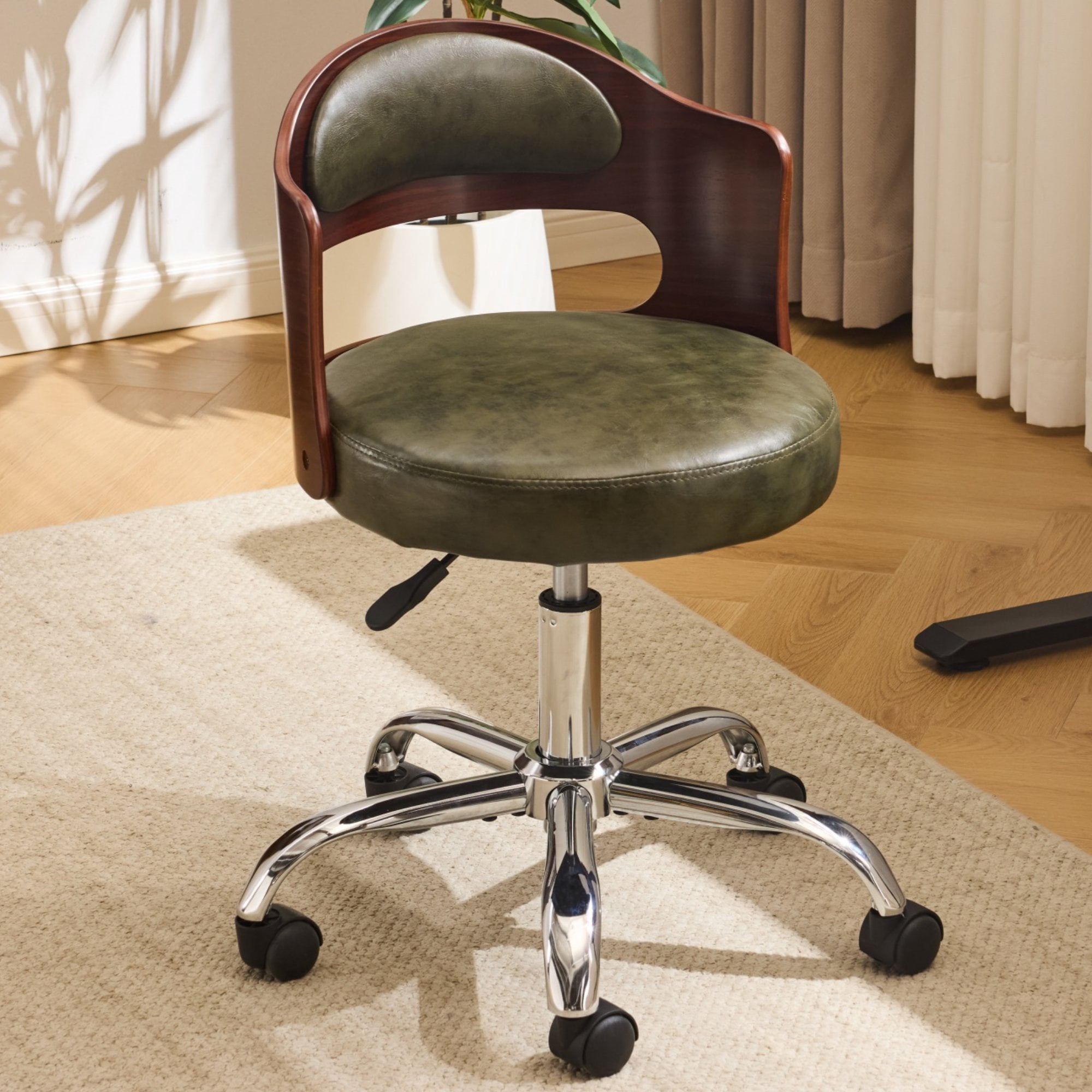 Zimtown Faux Leather Home Office Desk Chair, Swivel Rolling Computer Chair, Adjustable Vanity Chair Modern Task Chair for Adults, Olive Green