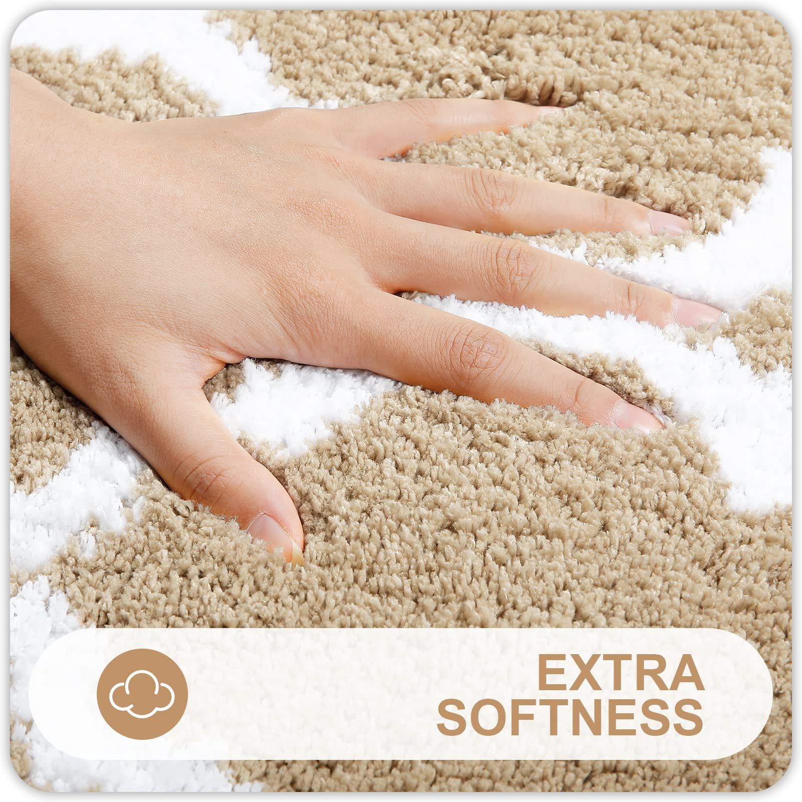 Buganda Microfiber Bathroom Rugs Set 2 Piece,U-Shaped Toilet Rug, Machine Wash Dry, Non-Slip Absorbent Shaggy Bath Mats for Tub, Shower and Bathroom (30"x20"+24"x20", Beige)