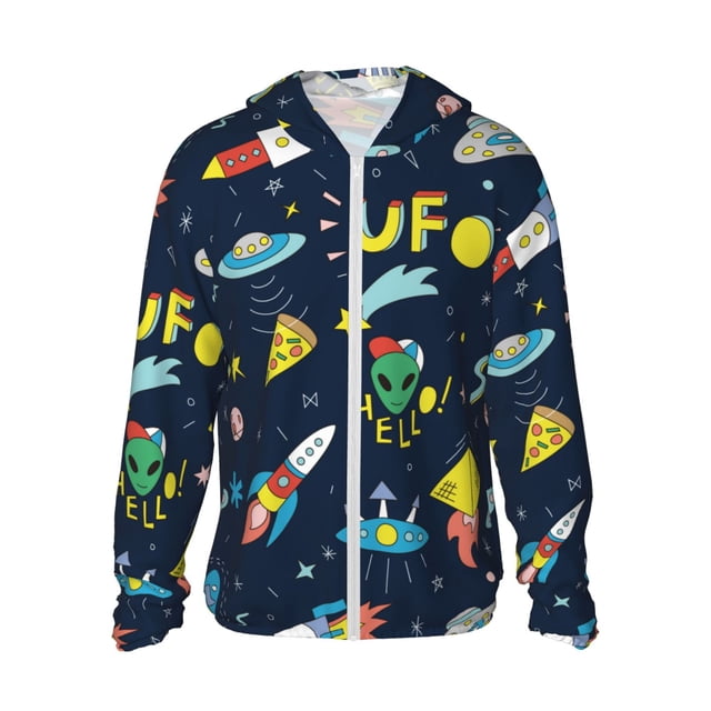 Fotbe Funny Spaceships Chaqueta con Protección Solar UPF 50+ para Hombre y Mujer, Camisa con Capucha y Bolsillos-XX-Large