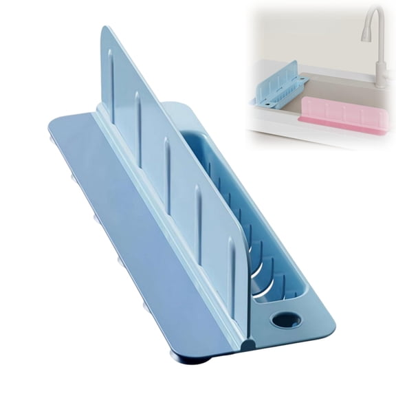 Sink SplashGuard with Suction Cups,13.9" Kitchen Foldable SplashGuard,Self-Draining Silicone Water Guard with HighSplash Wall & Strong Suction Cups for Faucet & Sink Edge,Keeps Sinks Dry