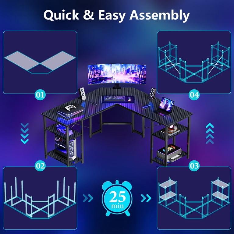 GUNAITO 61" L-Shaped Gaming Desk with Storage Shelves photo 2