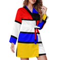 thumbnail image 2 of Robe de Pyjama Imprimé Géométrique Multicolore Style Mondrian à Manches Longues Kawaii Robes de Nuit Col en V pour Femme, 2 of 5