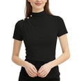 thumbnail image 4 of ClodeEU Women's Short Sleeve Turtleneck Stretch Slim Fit T Shirt,Fashion Soft Cozy Tee Black,Womens Plus XXL, 4 of 6