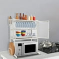 thumbnail image 4 of Countertop Microwave Oven Rack, Kitchen Dying Rack with Storage Cabinet Tableware Organizer Shelf with Draining Trays Knife/Chopping Board Holder, 4 of 13