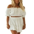 thumbnail image 1 of Women Casual Beach Lace Off Shoulder Crop Tops Short Pleated Skirt, 1 of 6