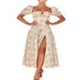 thumbnail image 1 of Women‘s Puff Sleeve Split Maxi Dress Square Collar Ruffle Floral Boho Dresses Cottagecore Backless Sundress, 1 of 7