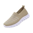 thumbnail image 2 of HTHLVMD Women's Striped Knit Sneakers, Slip-On Comfort Shoes, Womens Slip On Walking Shoes Comfort Lightweight Breathable Non-Slip Mesh Casual Tennis Shoes Sneakers for Gym Travel Work, Khaki 5.5, 2 of 5