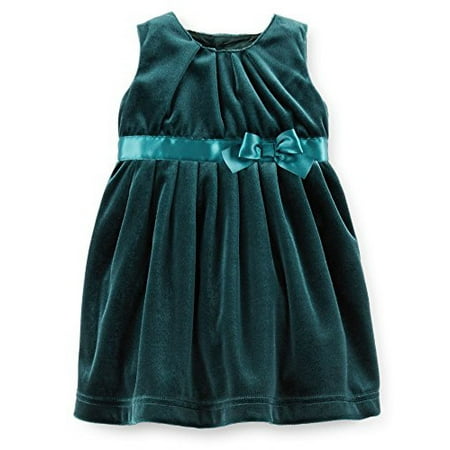 Baby Girls' Velour Bow Dress (Dark Green) (Newborn)