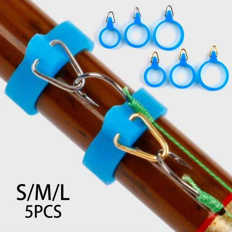 5PCS Elastic Fishing Rod Hook Keeper Fly Pole Rubber Rings Metal Holders  S/M/L
