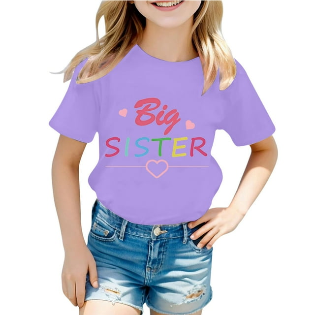 NINGMENG Hauts et T-Shirts pour Filles Enfants Imprimé Lettre Col Rond Manches Courtes Mode Décontractée Hauts Chandail T-Shirts Usage Quotidien, Violet, 8-9 Ans