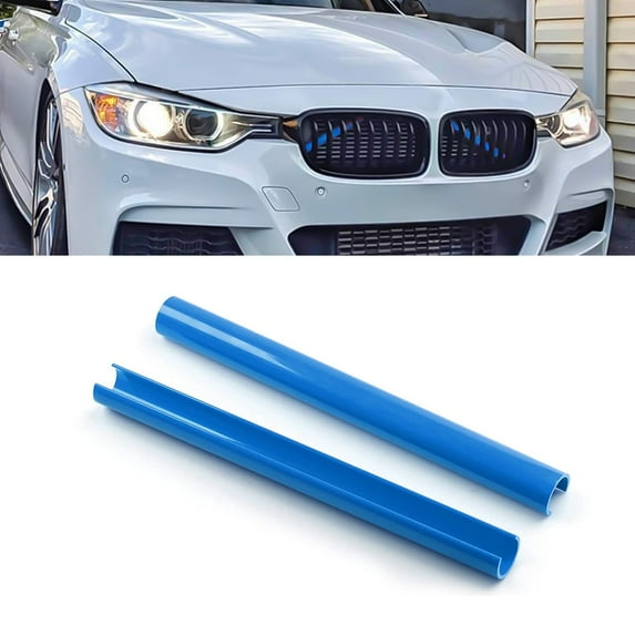Xotic Tech Front Grille Insert Trims Stripes, Front Center Kidney Grilles Trim Compatible with BMW 5 X1 X2 Series F07 F10 F11 F48 F39 (Blue)