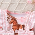 thumbnail image 6 of mgoYE Baby Girl Cowgirl Outfit Hat Boots Print Romper 3 6 12 18M Western Jumpsuit Long Sleeve Ruffle Romper, Infant Cowgirl Outfit, Fall Winter Clothes(Brown,6-12 Months ), 6 of 9