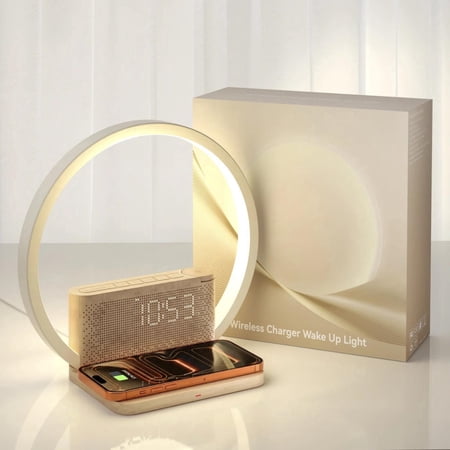Sunrise Alarm Clock with Wireless Charging, 10W Qi Fast Charging, White Noise Machine, 3-Level Dimmable Light & Dual Alarms for Heavy Sleepers in Bedroom