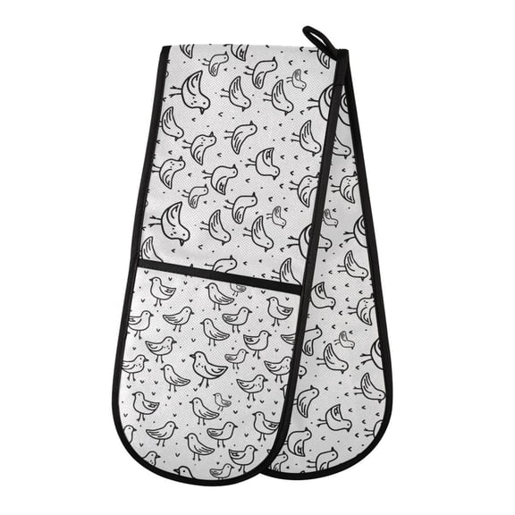 Dailycode Double Sided Oven Mitt with Loop Heat Resistant Kitchen Long Potholders 7" x 35" Chicken Line Art
