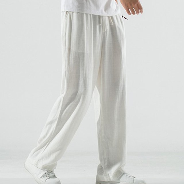 Men Pants Loose Straight Elastic Waist Casual Loose Lounge Trousers Solid Color