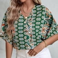 thumbnail image 2 of Womens V Neck 3/4 Sleeve Tops Bohemian Printed Mexican Peasant Blouses Loose Casual Bell Sleeve Button Down Shirts, 2 of 5