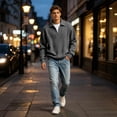 thumbnail image 5 of Cold Weather Sweatshirts for Men Quarter Zip Pullover Workout Half Zip Long Sleeve Fall Polo Sweaters Gray M, 5 of 7